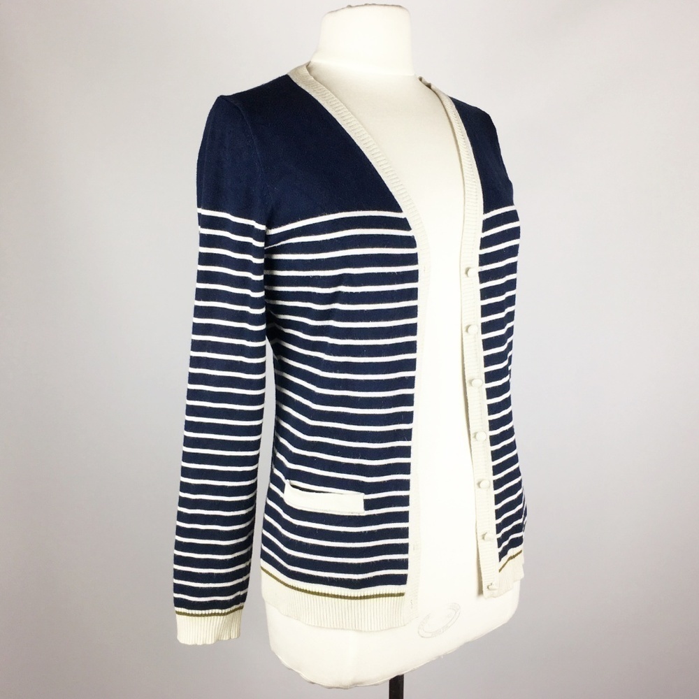 Audrey & Grace Striped Cardigan Navy M